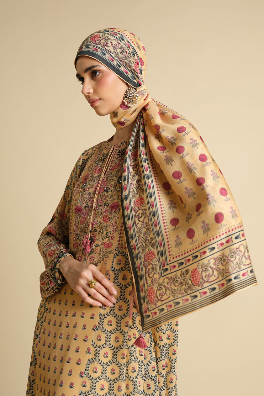 Demoiselle Printed Silk Stole - Yellow, Yellow, image 2